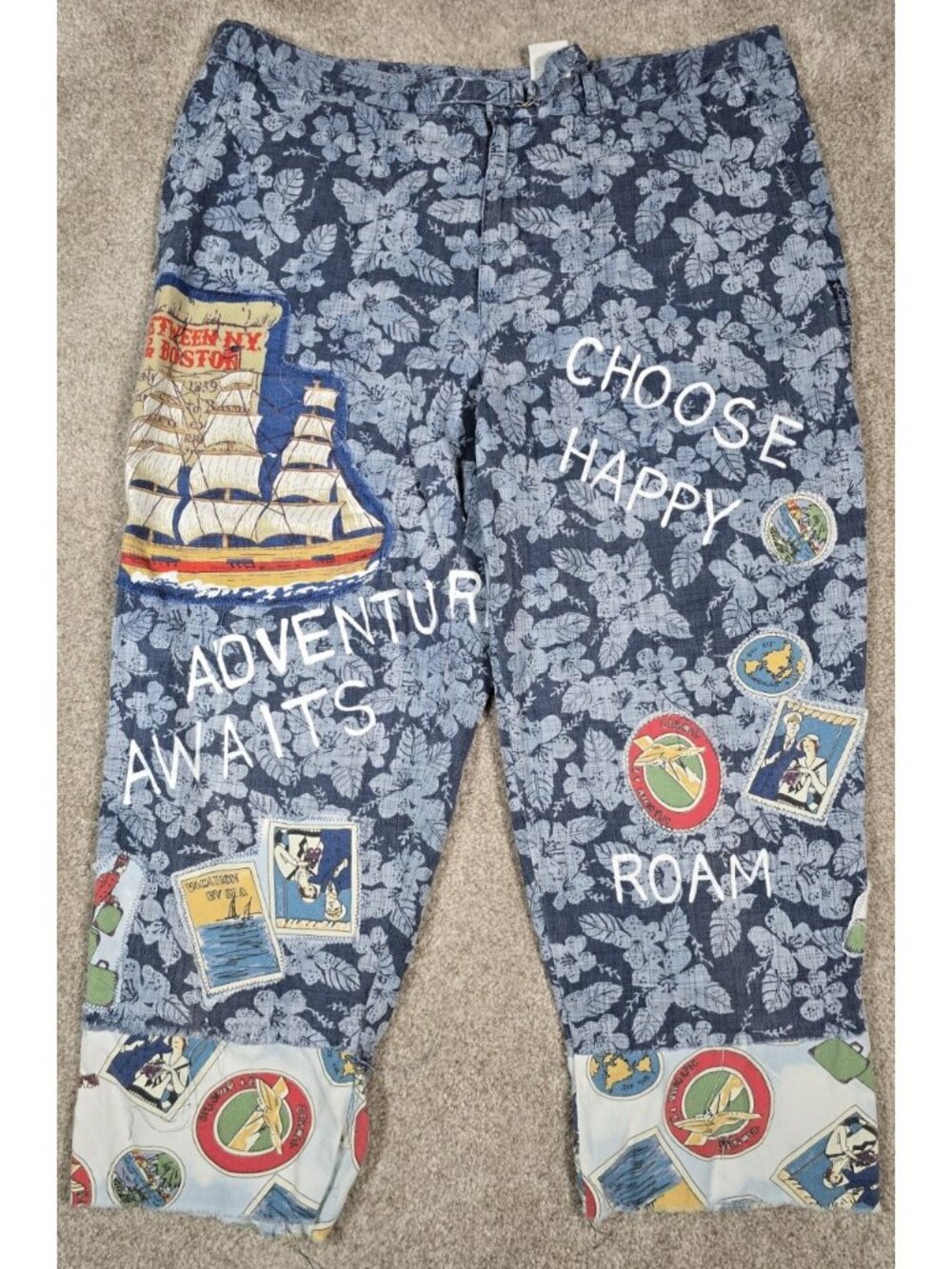 OOAK Magnolia Boho Upcycled Travel Pants Patchwork Drawstring Art Women's XL